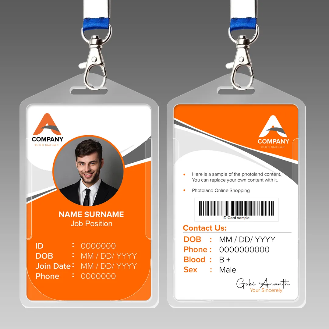Sample identification cards with anonymous silhouettes, rounded corners, and visible card thickness